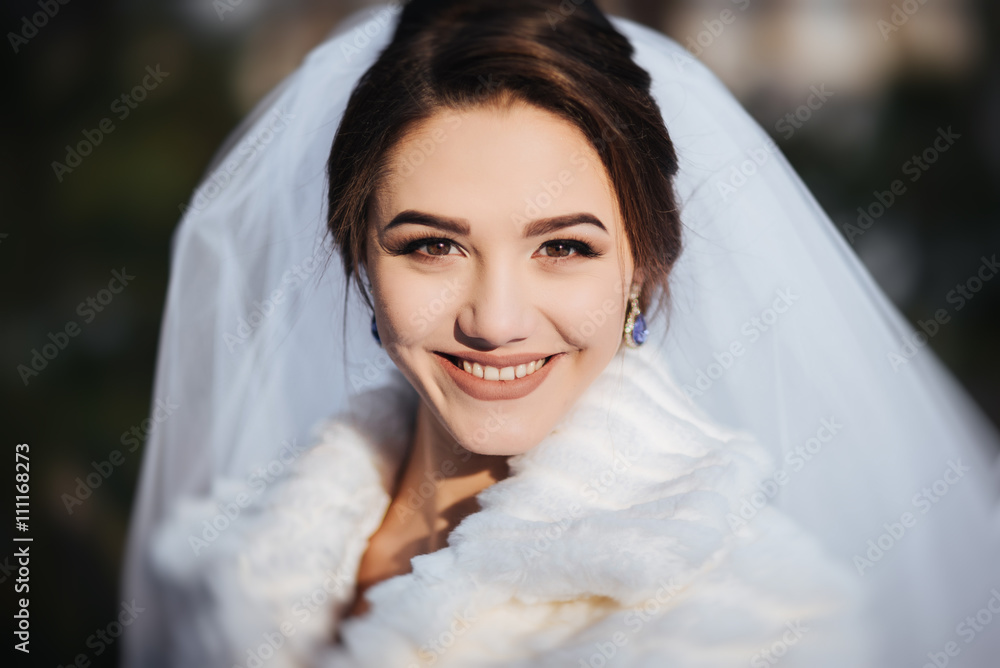 Beautiful bride portrait in winter wedding day Beautiful bride portrait in winter wedding day