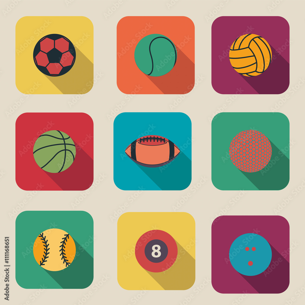 Fototapeta premium Collection of sport ball icon flat design vector illustration