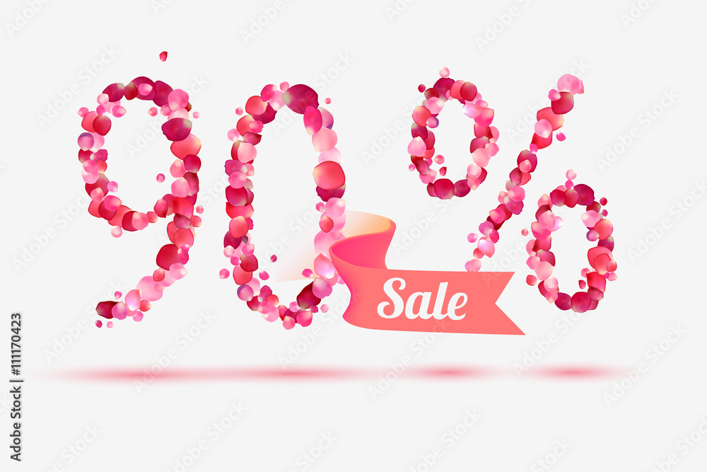 ninety (90) percents sale. Digits of pink rose petals