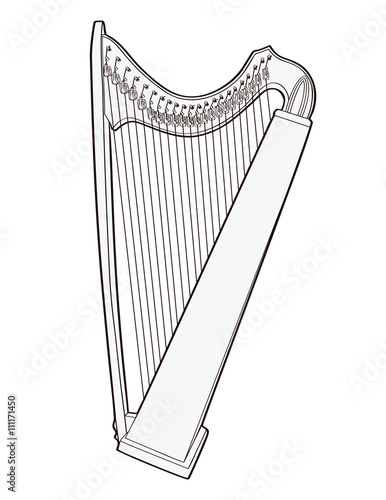 Gothic lever celtic harp isolated on white background