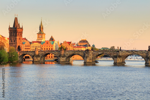 Charles Bridge at sunset. Prague.Czech Republic