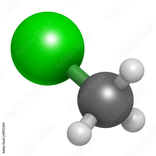 Chloromethane (methylchloride) molecule. 3D rendering. 