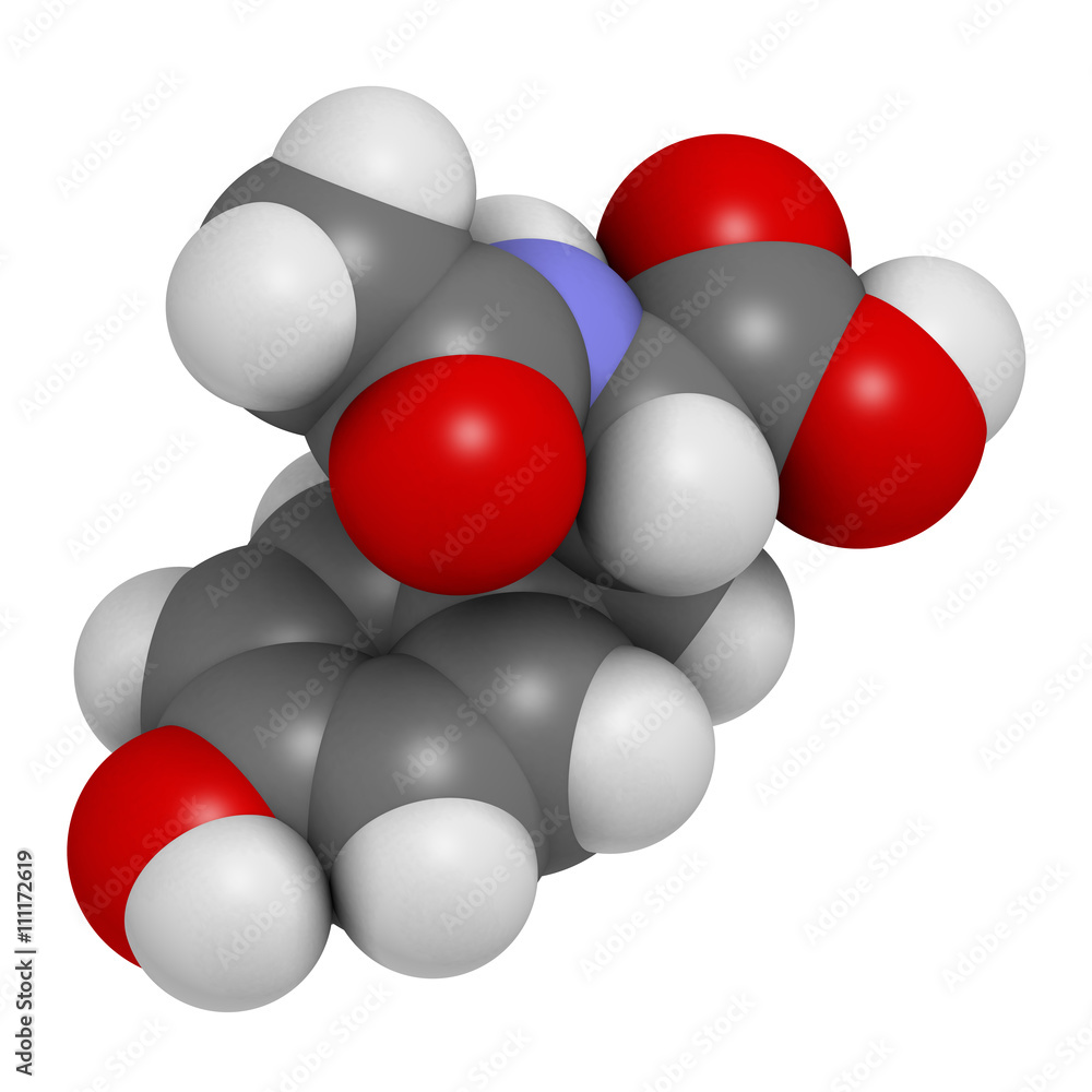 N-acetyl-tyrosine (NALT) molecule. 3D rendering.  