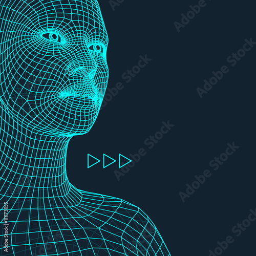 Head of the Person from a 3d Grid. Geometric Face Design. Polygonal Covering Skin. Vector Illustration.