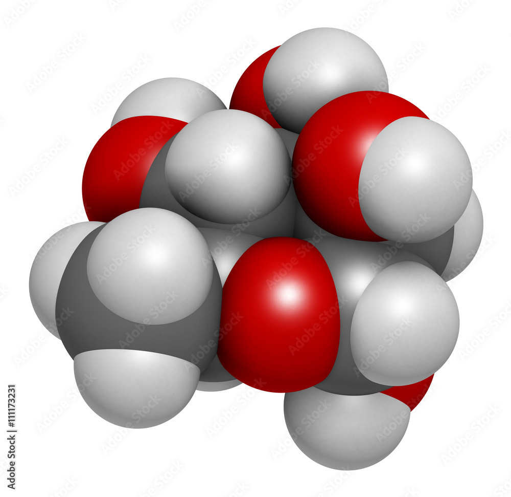 Rhamnose (L-rhamnose) deoxy sugar molecule. 3D rendering. Rhamnose (L-rhamnose) deoxy sugar molecule. 3D rendering.