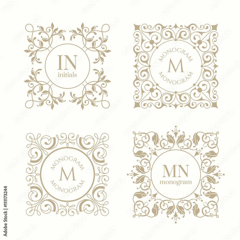Floral monograms for cards, invitations, menus, labels. Classic design elements for wedding invitations. Floral monograms for cards, invitations, menus, labels. Classic design elements for wedding invitations.
