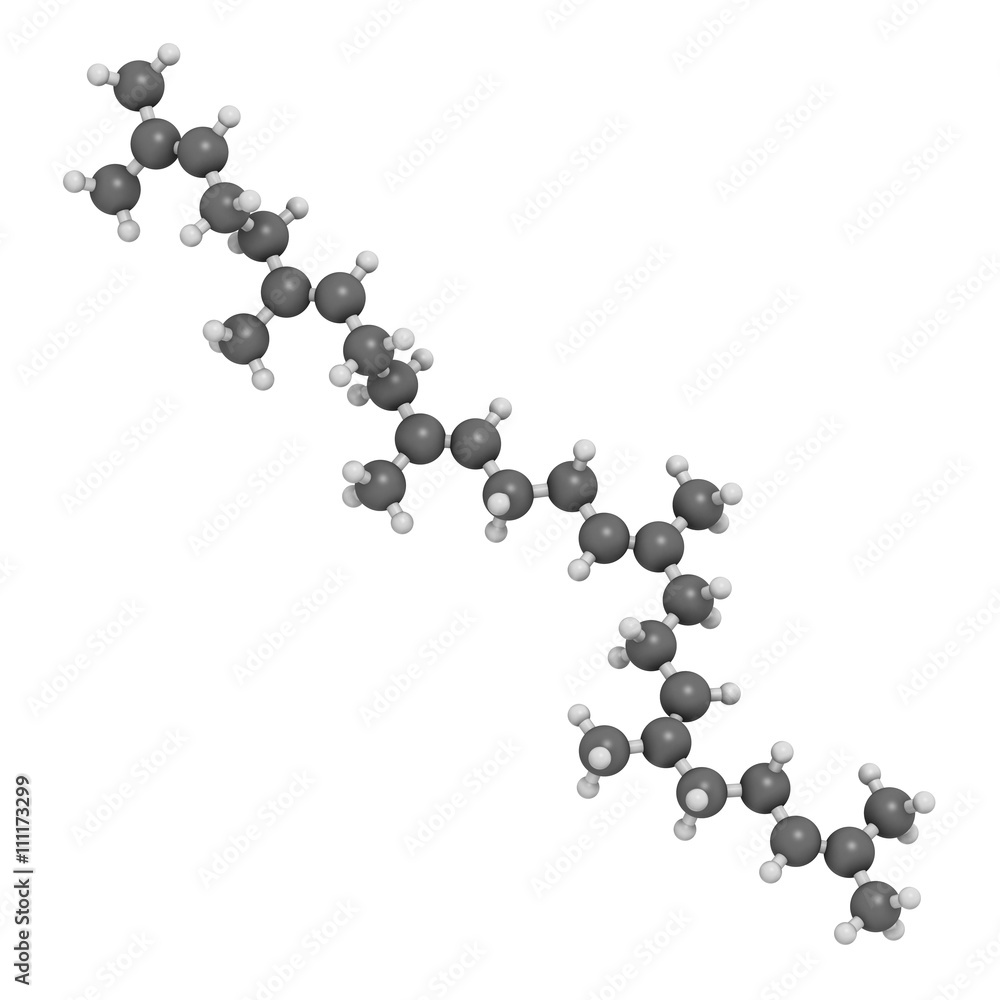 Squalene natural hydrocarbon molecule. 3D rendering.  