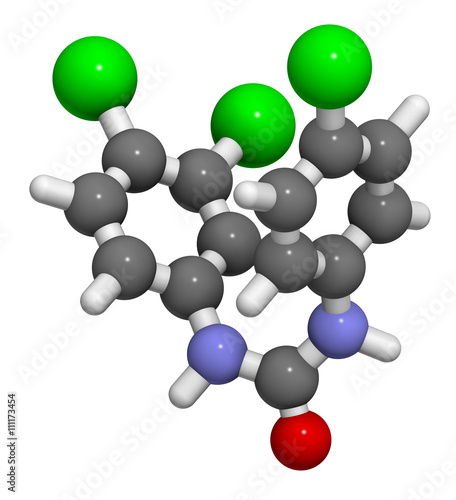 Triclocarban antibacterial agent molecule. 3D rendering.   photo