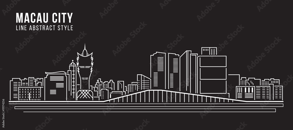 Cityscape Building Line art Vector Illustration design - Macau city