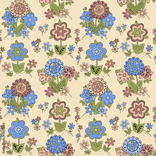 Seamless pattern with different flowers