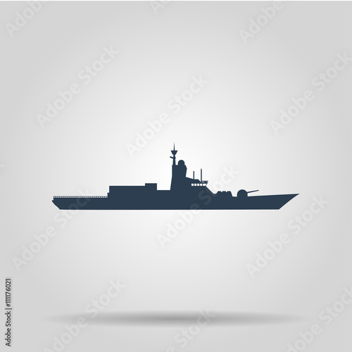 Silhouette of a large warship. Vector concept illustration for design