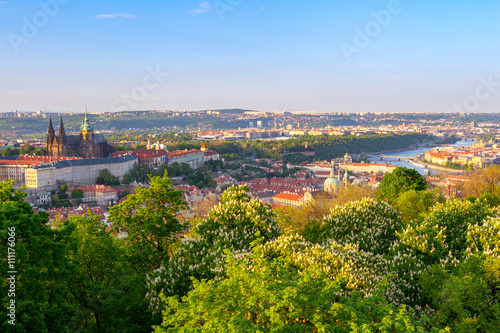 The aerial view of Prague City from Petrin Hill, Czech Republic
