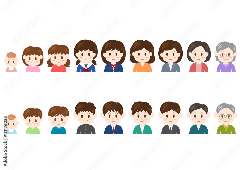 赤ちゃんからお年寄りまでのイラスト 世代 成長 Stock Vector Adobe Stock