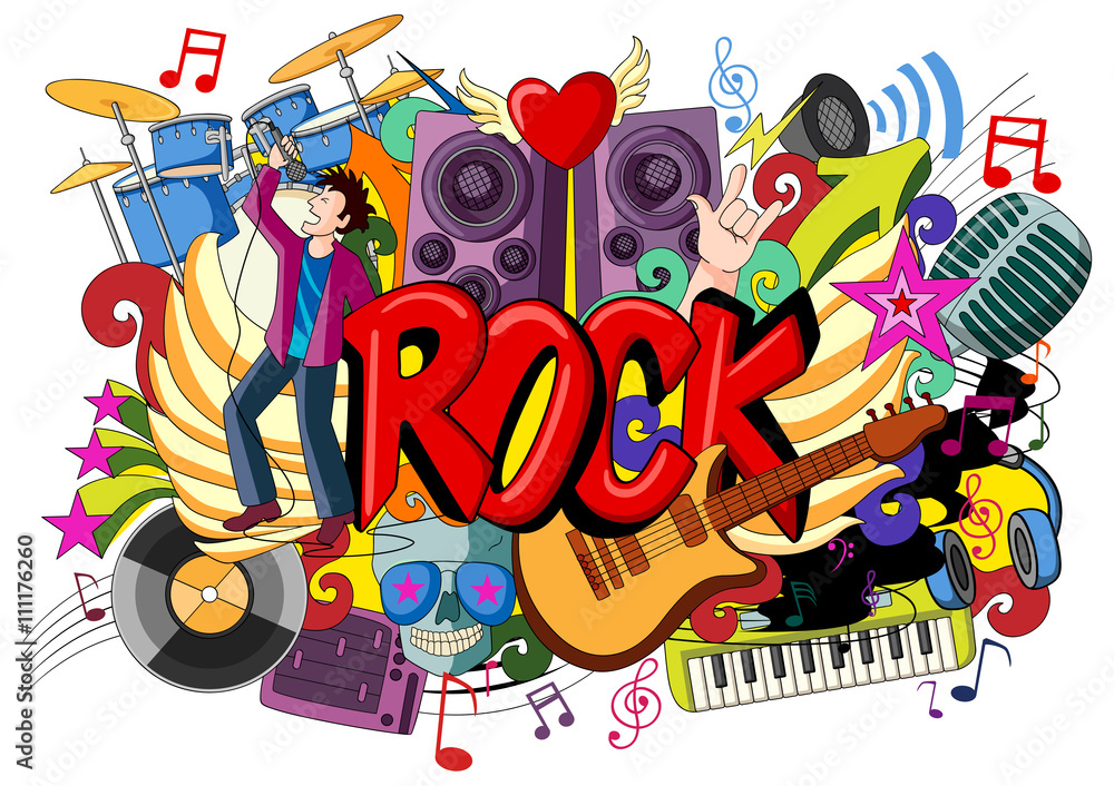 Fototapeta premium Doodle on Rock Music concept