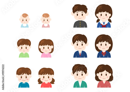 子供の成長のイラストセット