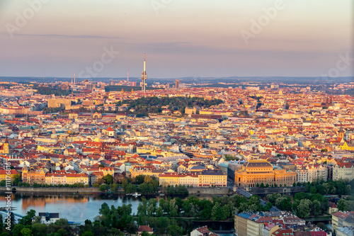 The aerial view of Prague City from Petrin Hill, Czech Republic