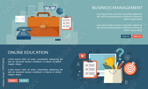 Online education and business management banners set.