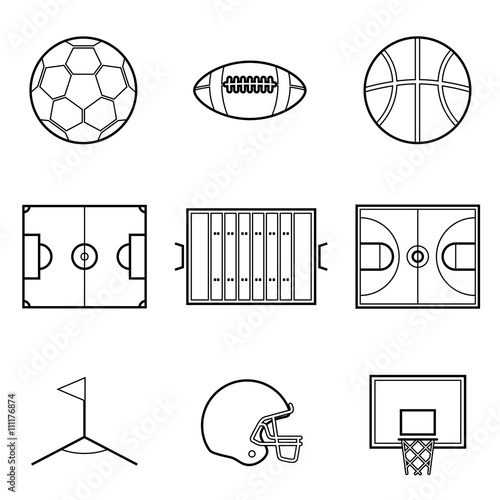 Soccer football and basket ball line Illustration set