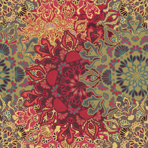 Seamless round ornament pattern for printing on fabric or paper.