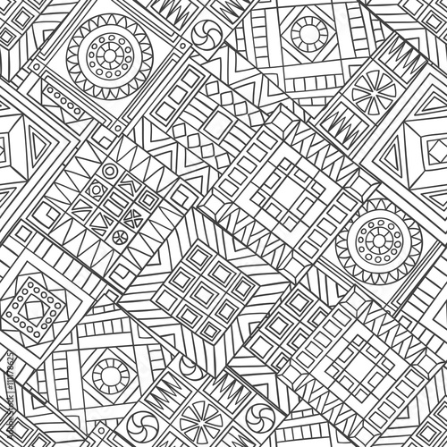 Hand-drawn seamless pattern of abstract geometric elements. Monochrome range.