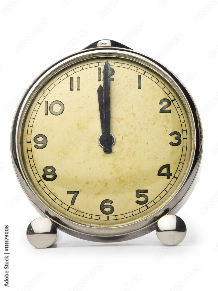 Reloj marca las doce sobre fondo blanco foto de Stock | Adobe Stock