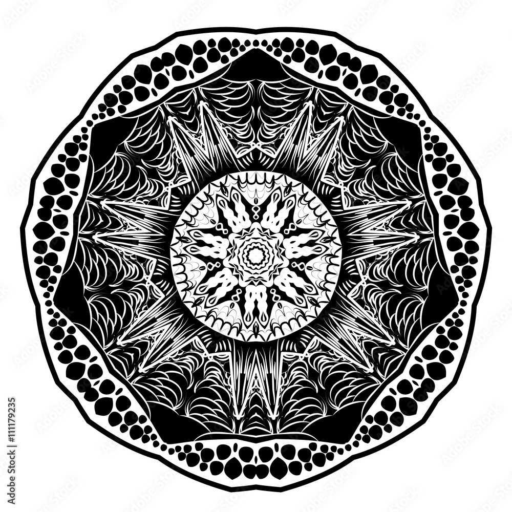 abstract mandala. circular monochrome pattern