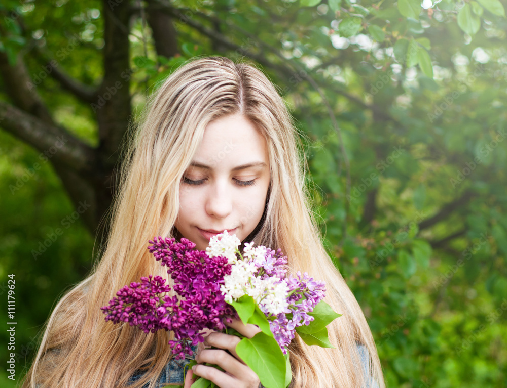Girl with a bouquet of lilacs Girl with a bouquet of lilacs