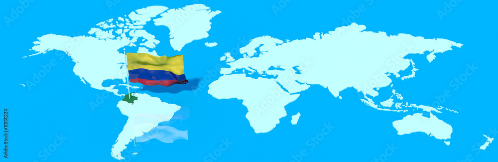 Pianeta Terra 3D con bandiera al vento Colombia Pianeta Terra 3D con bandiera al vento Colombia