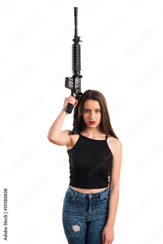 Young girl holding a rifle