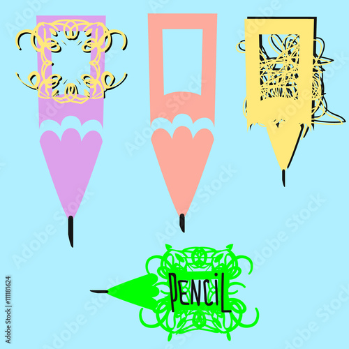 set of colorized texture pencil logo