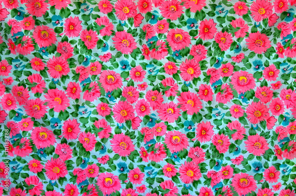 Flowers pink background on cloth fabric.