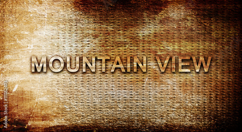 mountain view, 3D rendering, text on a metal background