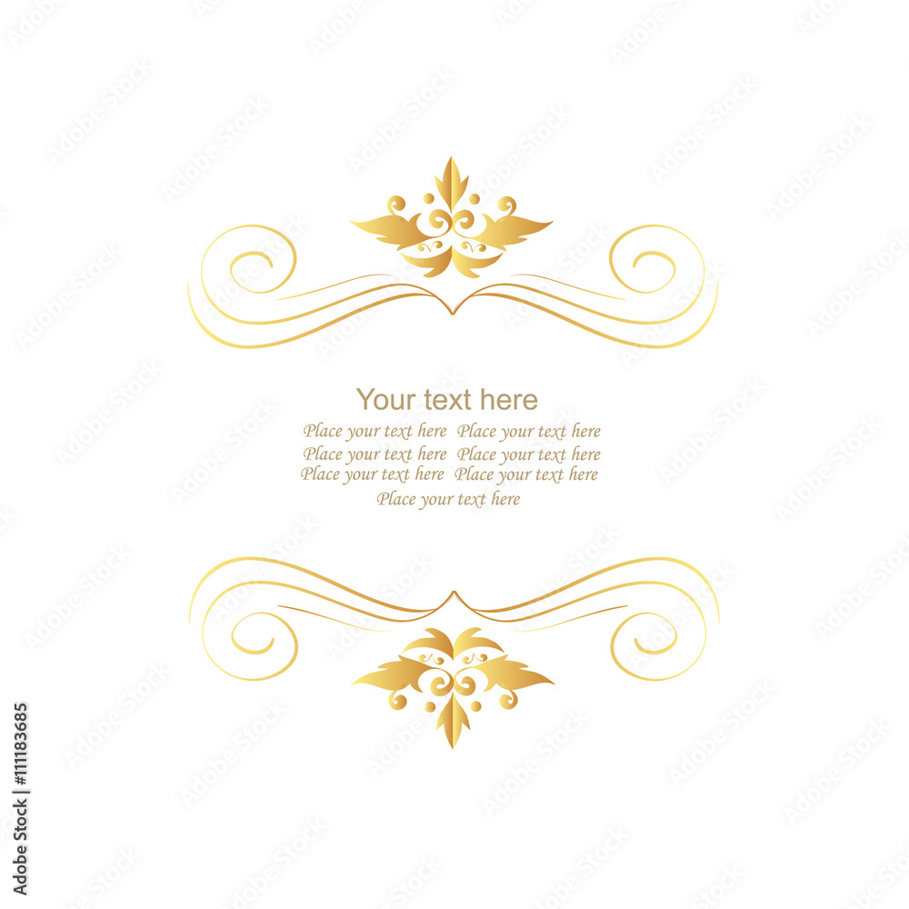 Decorative vector monogram for design template. Elegant element for logo design, place for text, line art floral frame. Golden outline border. Lace illustration for invitations, greeting cards. Decorative vector monogram for design template. Elegant element for logo design, place for text, line art floral frame. Golden outline border. Lace illustration for invitations, greeting cards.