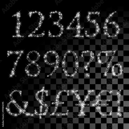 Alphabet set of silver glittering stars.