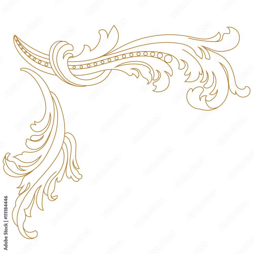 Fototapeta premium Golden vintage baroque frame scroll ornament. Vector.