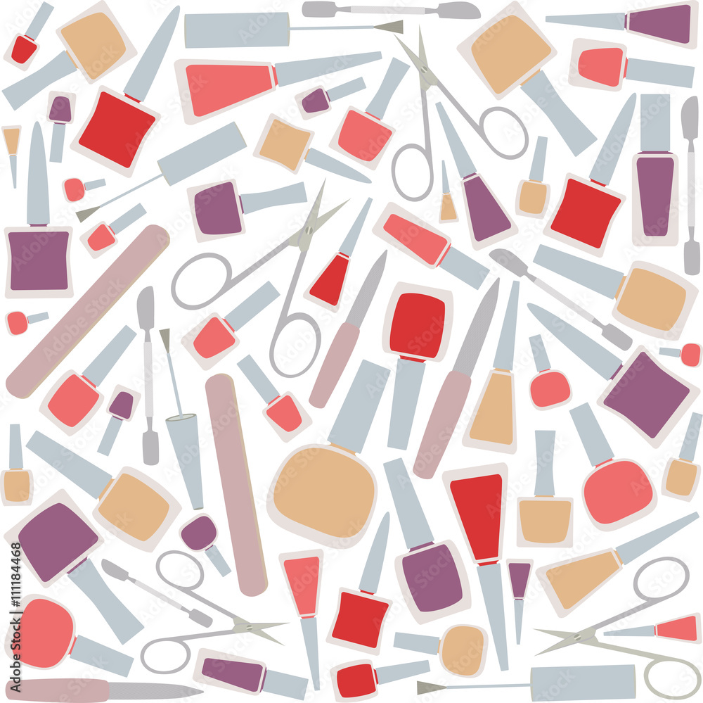 nail polish, nail clippers, nail file on a white background nail polish, nail clippers, nail file on a white background
