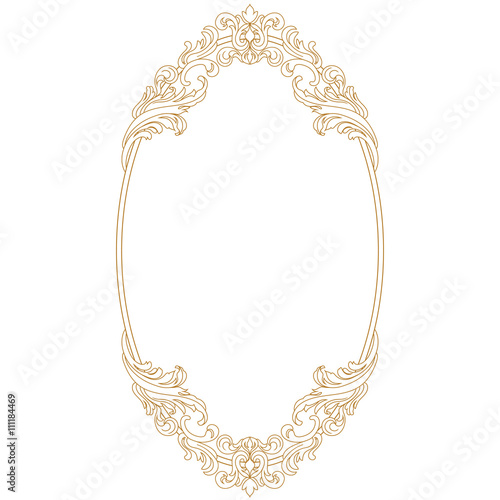 Golden oval vintage frame. Oval mirror. Oval border. Decorative frame. Invitation frame. Menu frame. Retro frame. Graphic frame. Vignette frame. Ellipse frame. Ornamental frame. Filigree frame. Vector