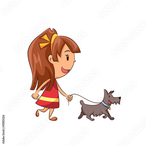 Girl walking dog