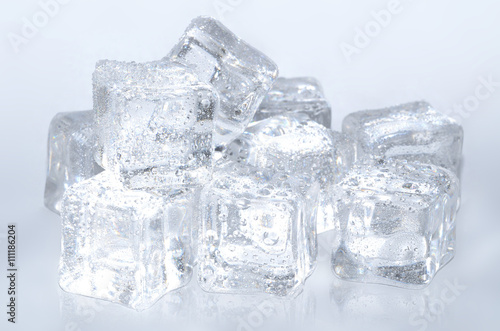 Group of ice cubes with water droplets