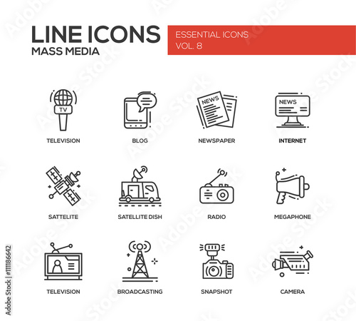 Mass Media line design icons set