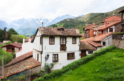 Old houses with tiled roofs in the town of Potes  Spain.