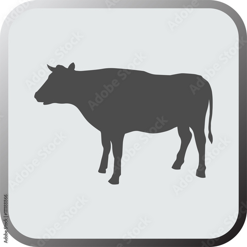 Graphical flat icon, button of cow. Vector.