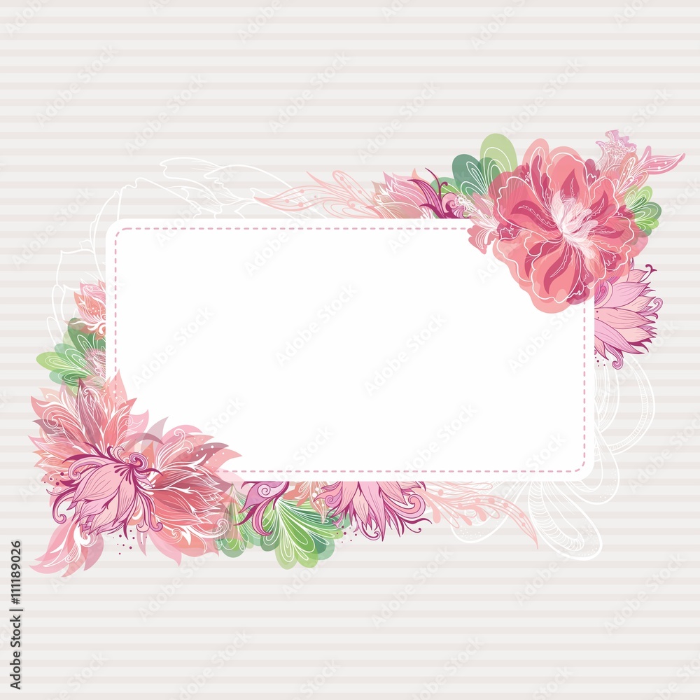 Romantic Vector Card Template with Floral Border