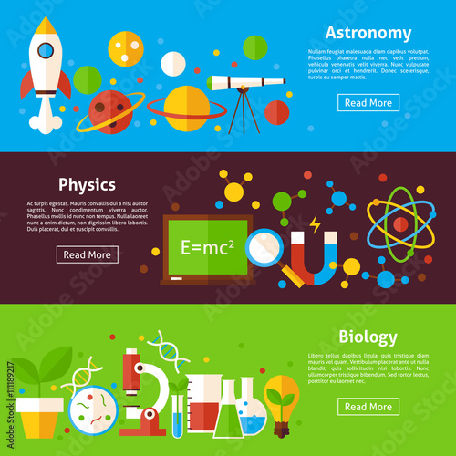 Astronomy Physics Biology Science Flat Horizontal Banners