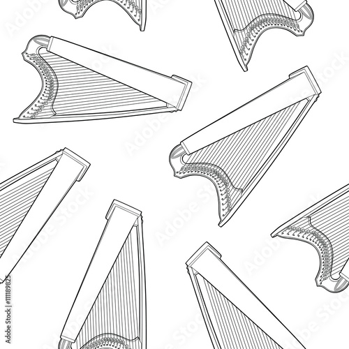 Seamless pattern with celtic harp on white background 