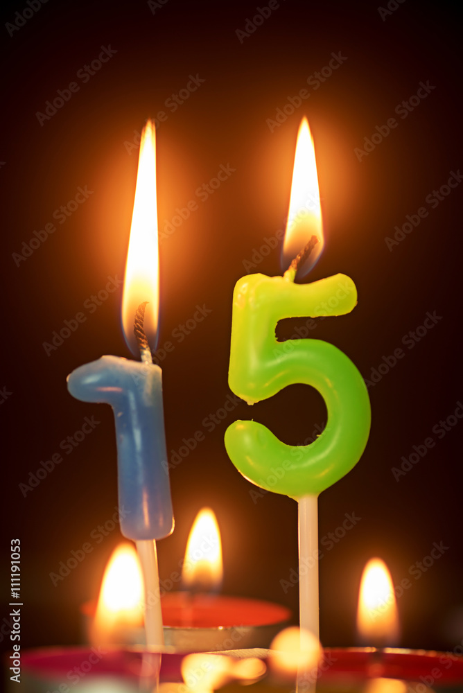 Fototapeta premium birthday number anniversary candle : 15 year old