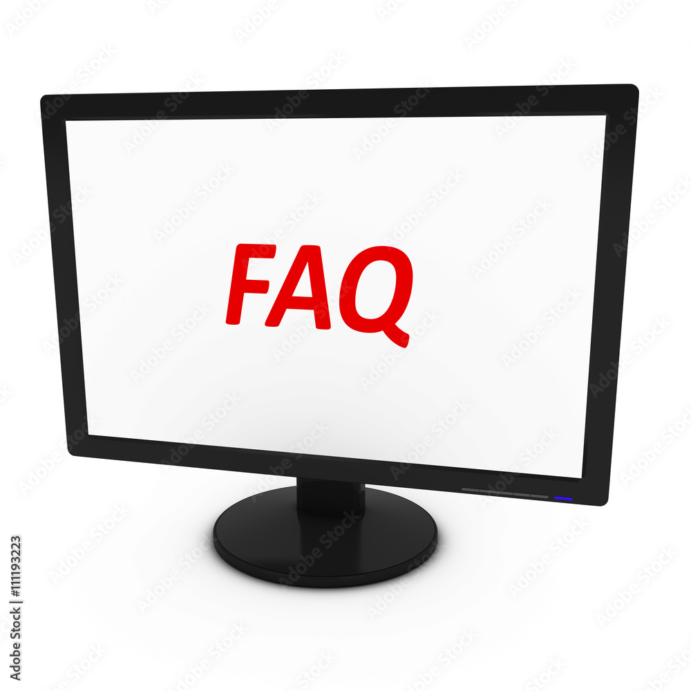 Red FAQ Text on Computer Screen - Isolated on White - 3D Illustration Red FAQ Text on Computer Screen - Isolated on White - 3D Illustration