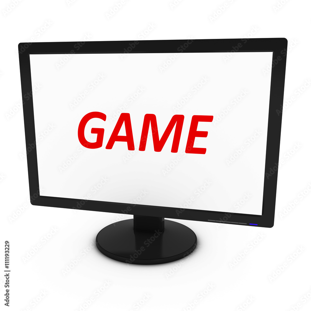 Red GAME Text on Computer Screen - Isolated on White - 3D Illustration Red GAME Text on Computer Screen - Isolated on White - 3D Illustration