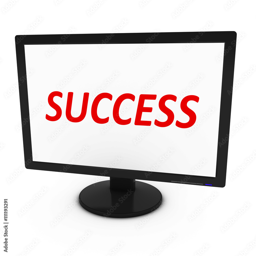 Red SUCCESS Text on Computer Screen - Isolated on White - 3D Illustration Red SUCCESS Text on Computer Screen - Isolated on White - 3D Illustration