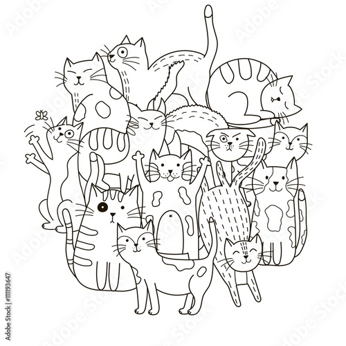 Circle shape pattern with cute cats for coloring book